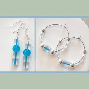 Artisan earrings  414# NEW bohemian Asymmetric mix match BFF earrings blue silv